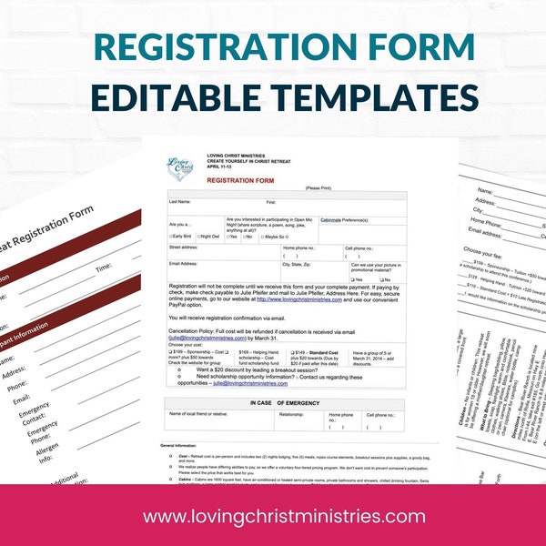 Retreat Registration Form Editable Templates