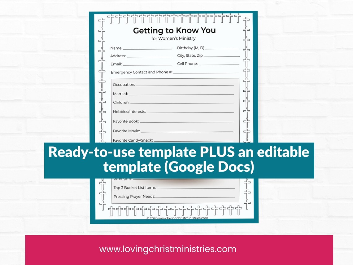 Getting To Know You Form Template For Women s Ministry Editable Etsy