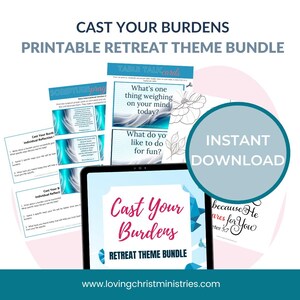 Cast Your Burdens Christian Printable Retreat Theme Bundle | Women&#39;s Ministry | Retreat Planning Bundle | Church Activities