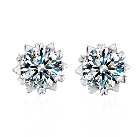 Moissanite Solitaire Stud Earrings Push-backs, 1.00ct Round Cut