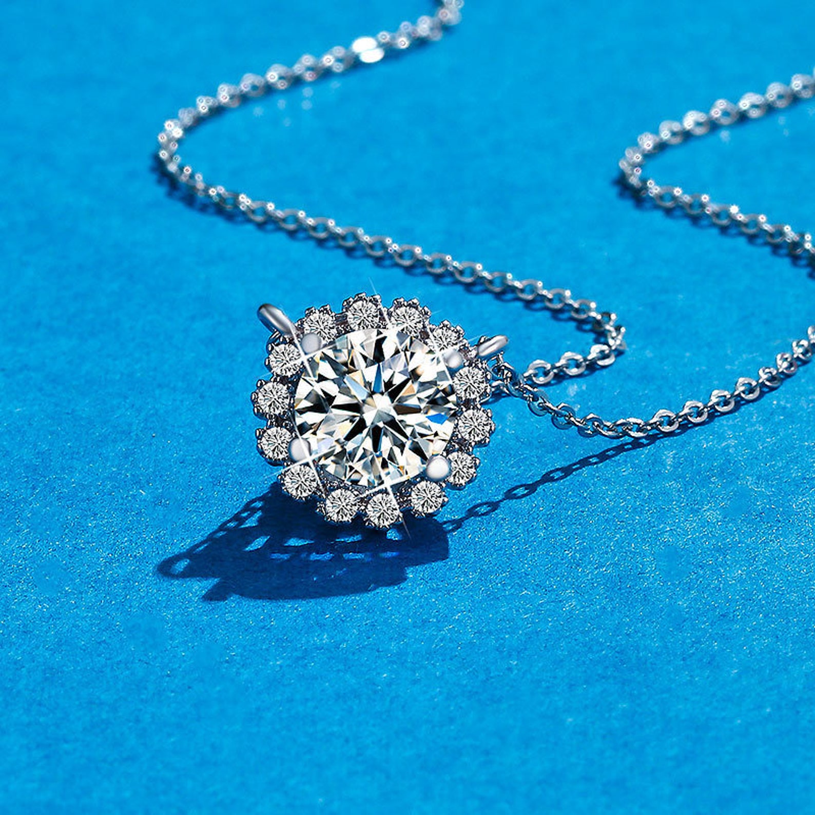 Round Moissanite Necklace 925 Sterling Silver Solitaire Etsy UK