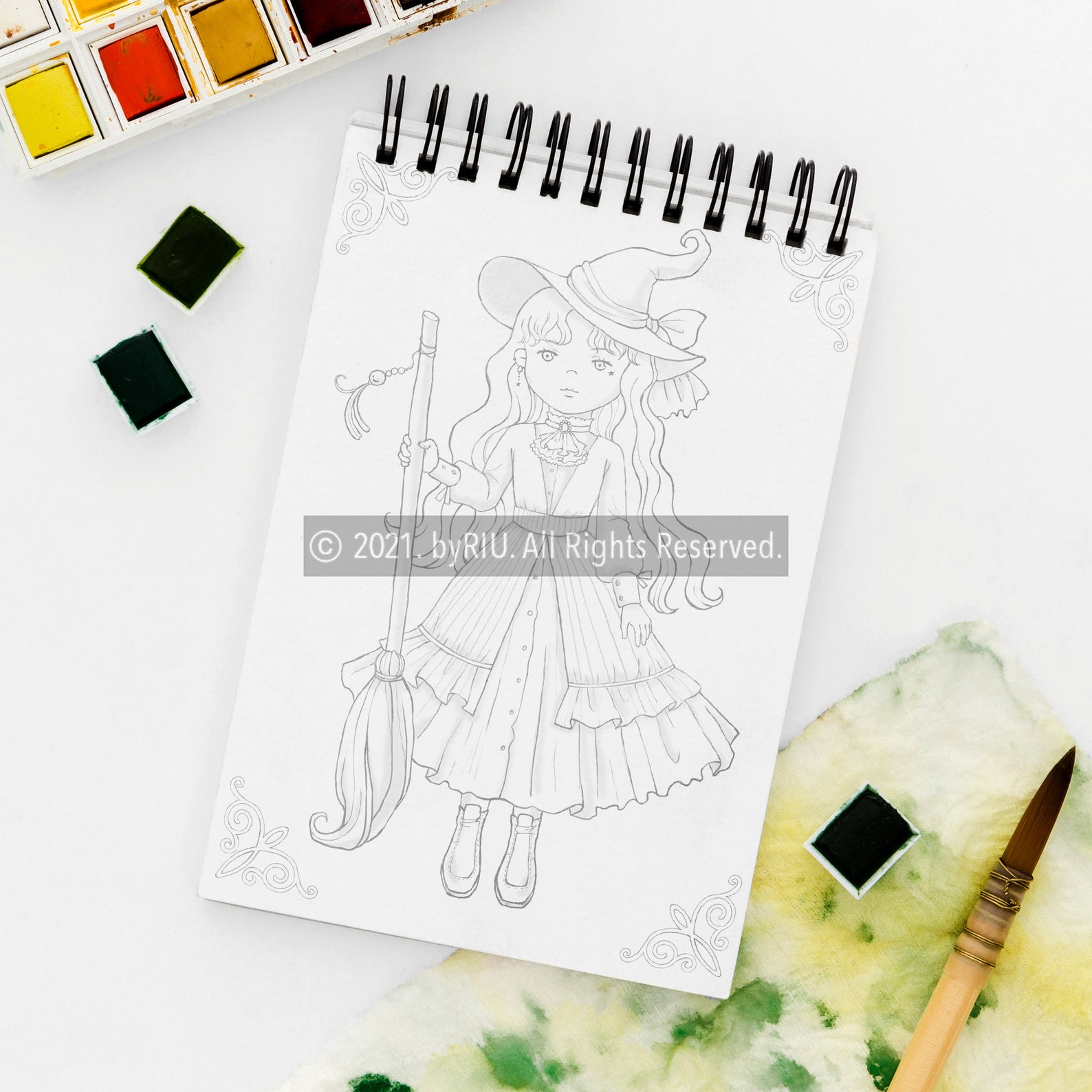 Hazel witch Coloring page for adults and kids printable | Etsy