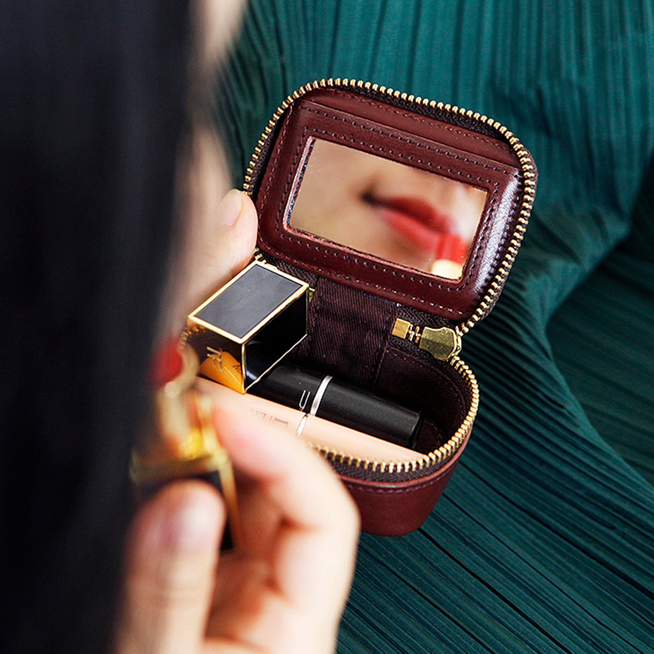 Leather Lipstick Case with Mirror Double Tassel Zipper Etsy