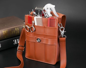 Personalized Large-capacity Hairdresser Scissors Bag, Leather Cross-body Bag for Stylist, Barber Hair Beauty Tool Storage Bag