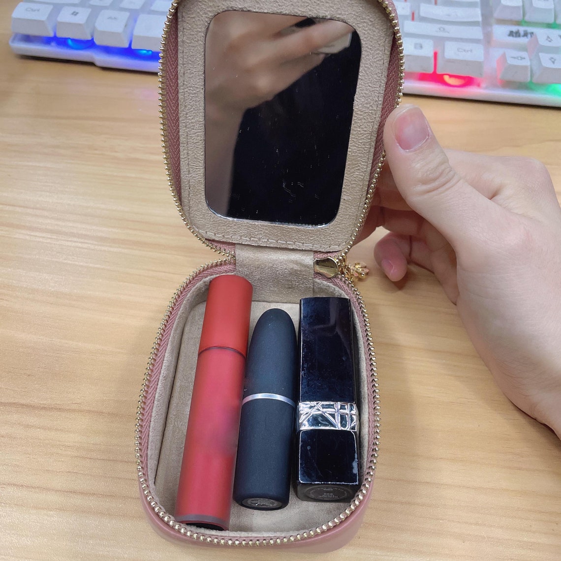 Étui rouge à lèvres en cuir avec miroir 10 7 3.6cm étui Etsy