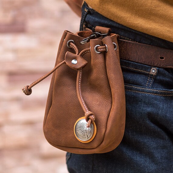 Buckle Pouchette Bag in Brown Leather