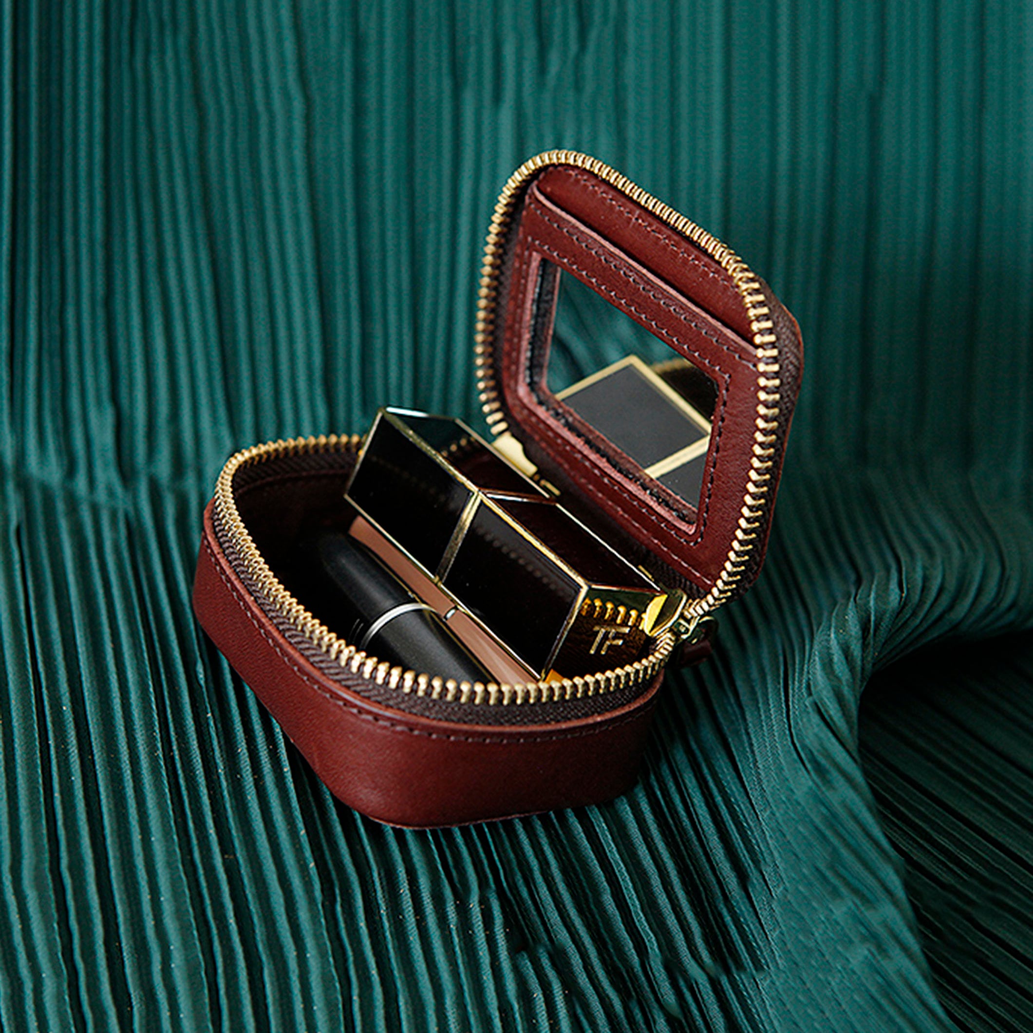 Leather Lipstick Case with Mirror Double Tassel Zipper Etsy
