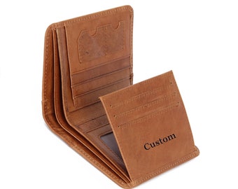 Personalized Bifold Wallet ID Holder, Leather Cash Wallet, RFID Wallet, Gift for Dad Husband BF