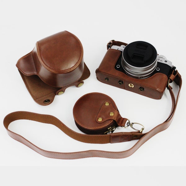 Camera Case for Nikon Z fc, Leather Camera Case with Battery Access, Len's Protector, Lens Cap's Case & Strap