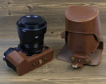 Custodia per fotocamera in pelle per Fujifilm X-T5, mezza custodia per fotocamera con accesso alla batteria, protezione per fotocamera Fujifilm, supporto per obiettivo 16-80 mm