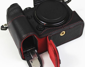 Echtleder Halbtasche für Lumix S5 Mark II, Lumix S5 Kameratasche, Batteriezugang