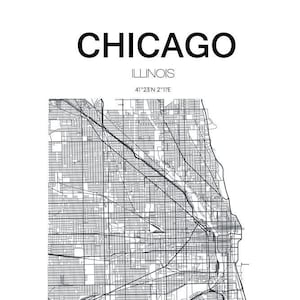 CHICAGO ILLINOIS Carte Art - pdf jpg Téléchargement numérique
