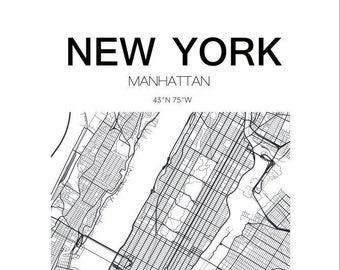 ニューヨーク - マンハッタン マップアート - pdf jpg デジタルダウンロード