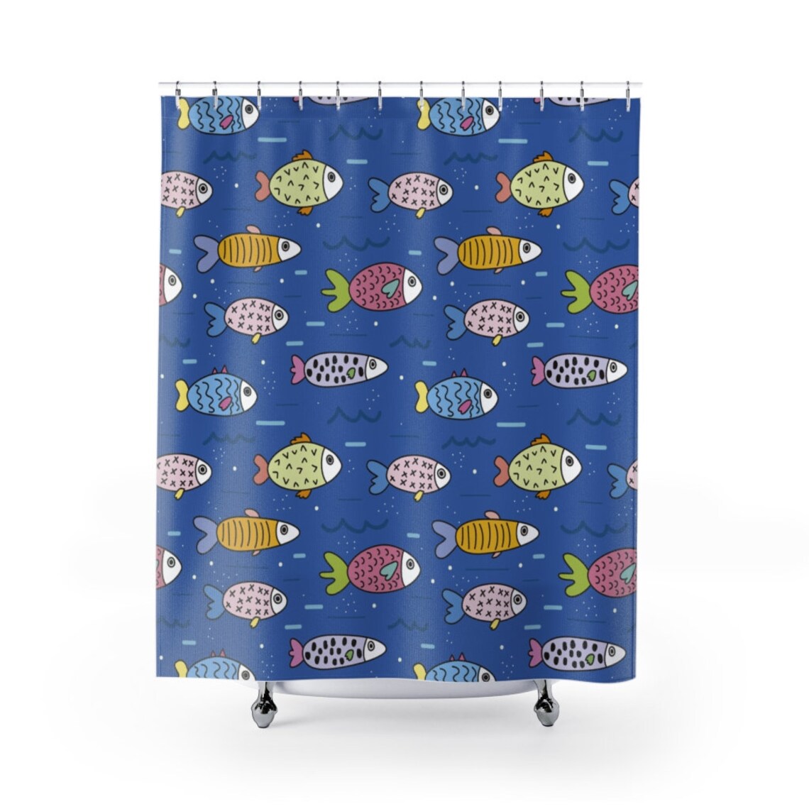Blue Fish Pattern Shower Curtain Polyester Water Resistant Etsy UK