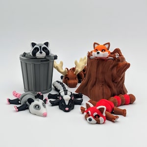 Trash Racoon, Fox, Skunk, Possum, Red Panda, Moose, 3D fidget, Collectible Figurine