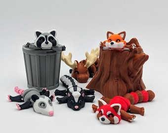 Trash Racoon, Fox, Skunk, Possum, Red Panda, Moose, 3D fidget, Collectible Figurine