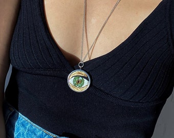 Evil eye hand embroidered pendant necklace, hand embroidery third eye choker gift for her