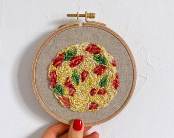 Kitchen wall decor,  Italian spaghetti embroidery hoop art, kitchen wall decor food art bead embroidery, pasta embroidered hoop