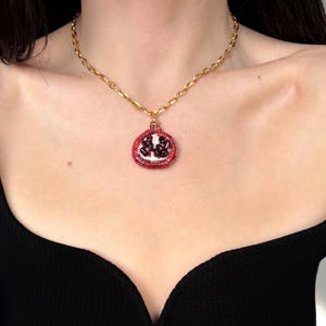 Garnet pomegranate pendant necklace, garnet gemstone necklace