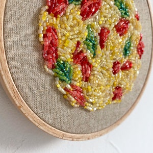 Kitchen wall decor, Italian spaghetti embroidery hoop art, kitchen wall decor food art bead embroidery, pasta embroidered hoop image 3