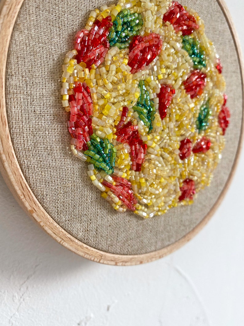 Kitchen wall decor, Italian spaghetti embroidery hoop art, kitchen wall decor food art bead embroidery, pasta embroidered hoop image 3