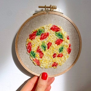 Kitchen wall decor, Italian spaghetti embroidery hoop art, kitchen wall decor food art bead embroidery, pasta embroidered hoop image 5