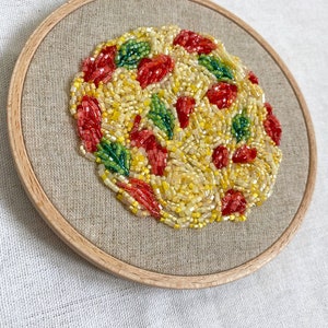 Kitchen wall decor, Italian spaghetti embroidery hoop art, kitchen wall decor food art bead embroidery, pasta embroidered hoop image 2