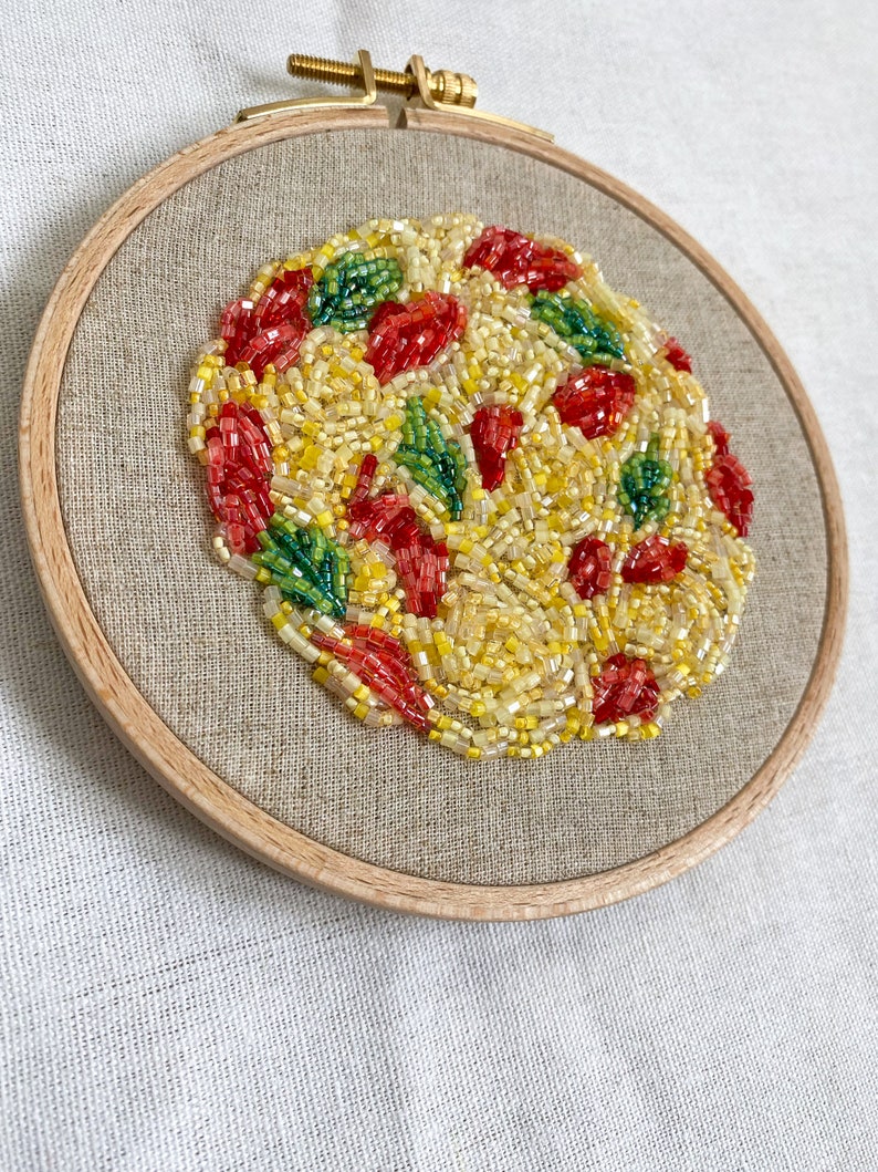 Kitchen wall decor, Italian spaghetti embroidery hoop art, kitchen wall decor food art bead embroidery, pasta embroidered hoop image 2