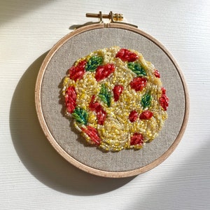 Kitchen wall decor, Italian spaghetti embroidery hoop art, kitchen wall decor food art bead embroidery, pasta embroidered hoop image 7