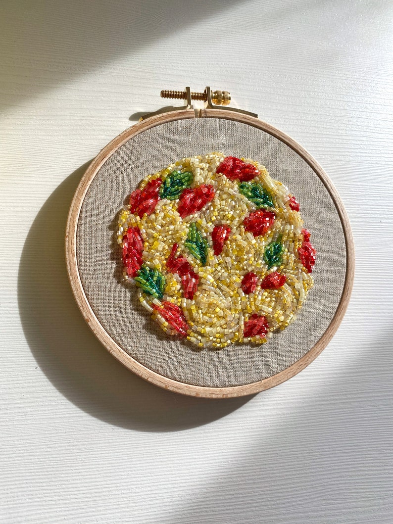 Kitchen wall decor, Italian spaghetti embroidery hoop art, kitchen wall decor food art bead embroidery, pasta embroidered hoop image 7