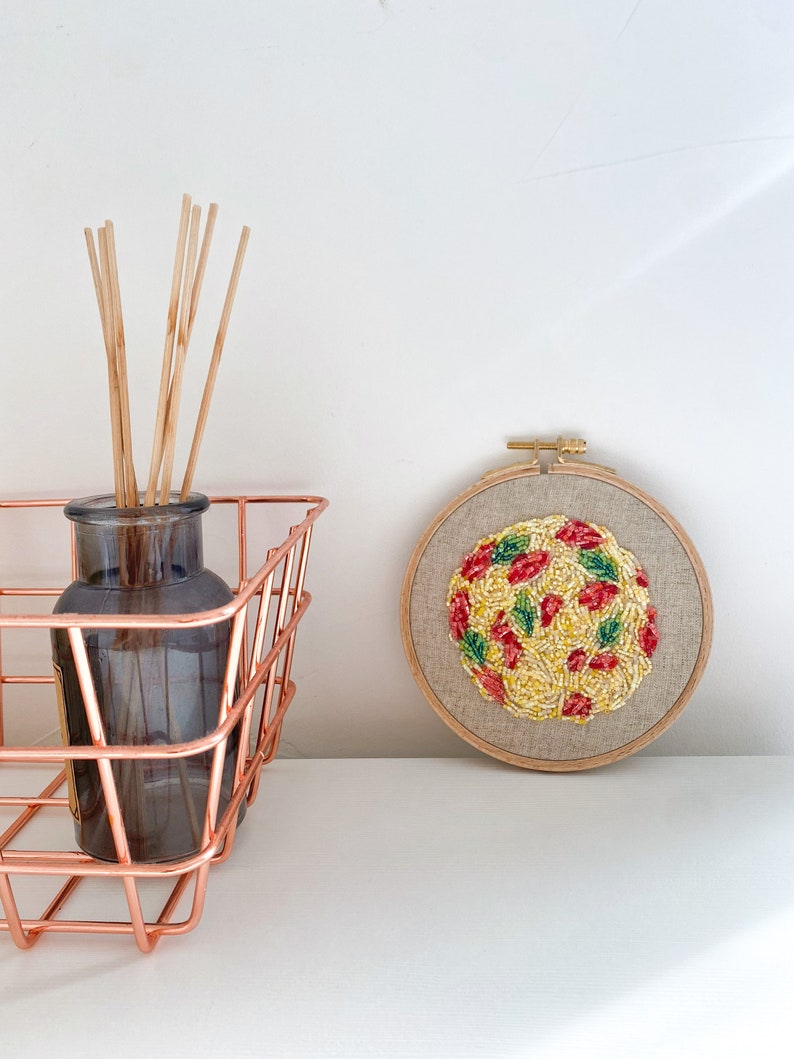 Kitchen wall decor, Italian spaghetti embroidery hoop art, kitchen wall decor food art bead embroidery, pasta embroidered hoop image 8