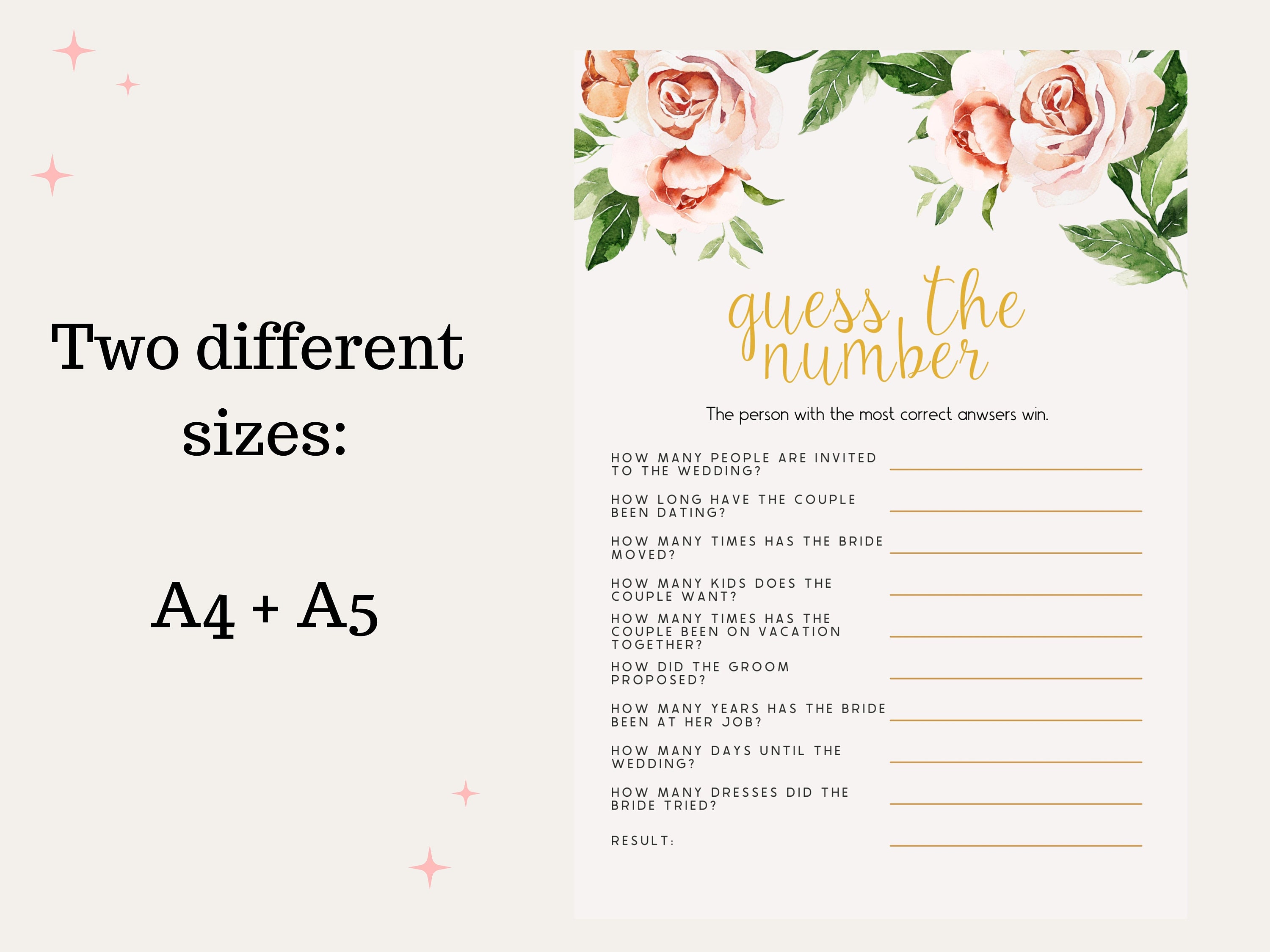 Bridal Shower Game Guess The Number Floral Bridal Shower Etsy México
