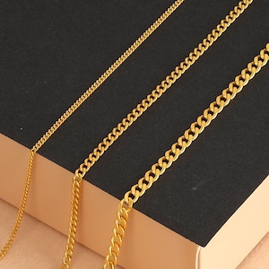 Curb Chain sterling silver with gold, rose gold Cuban Link Chains, Men&#39;s Women&#39;s Curb Necklace, gold Cuba Link Chain, Men chains