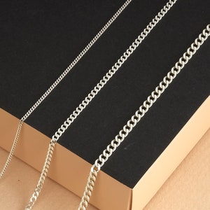 Curb Chain sterling silver, Solid Silver Cuban Link Chains, Men&#39;s Women&#39;s Curb Necklace, Silver Cuba Link Chain, Mens Necklace