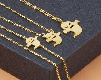 14k Solid gold  Ghost Pendant Necklaces For Women Men Best Friend Lovely Ghost Pendant Couple Necklace Fashion Jewelry