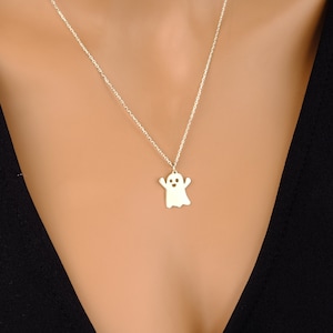 Silver tiny Surprise your loved ones with ghost necklace on Halloween, Special gifts for Halloween, ghost necklace halloween special