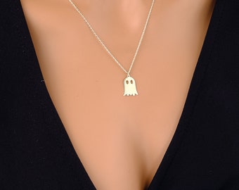 Sterling Silver Ghost Necklace, Halloween Jewelry
