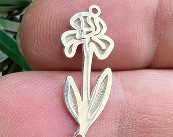 Sterling Silver Iris Flower Charm, Birth Month Pendant, Jewelry Supply
