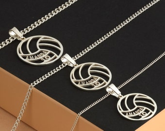 Sport  Volleyball Necklace in Sterling Silver number and name silver pendant, volleyball name pendant, silver sport number, sport jewelry