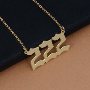 14k solid gold angel number, 585 solid gold 888 number pendants, 14k yellow gold angel number necklace, lucky solid gold 222 number neckalce