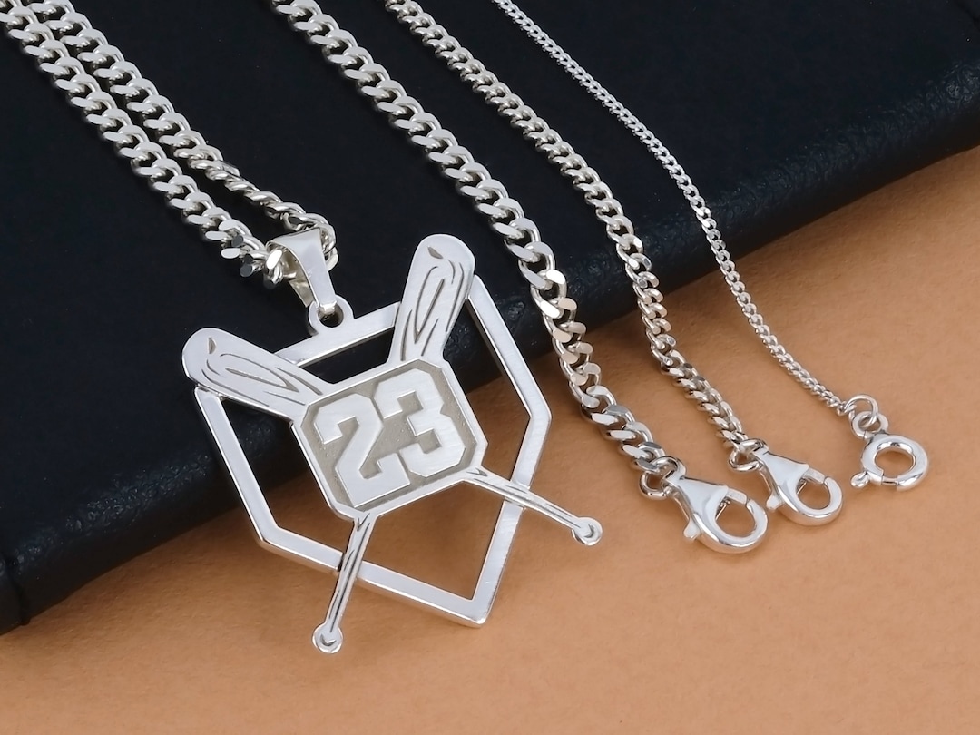 Baseball Bats Pendant, Necklace With Any Number Available, Silver