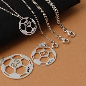 Soccer ball  silver necklace, silver sport jewelry, volleyball number, basketball, football and soccer number necklace, football and soccer