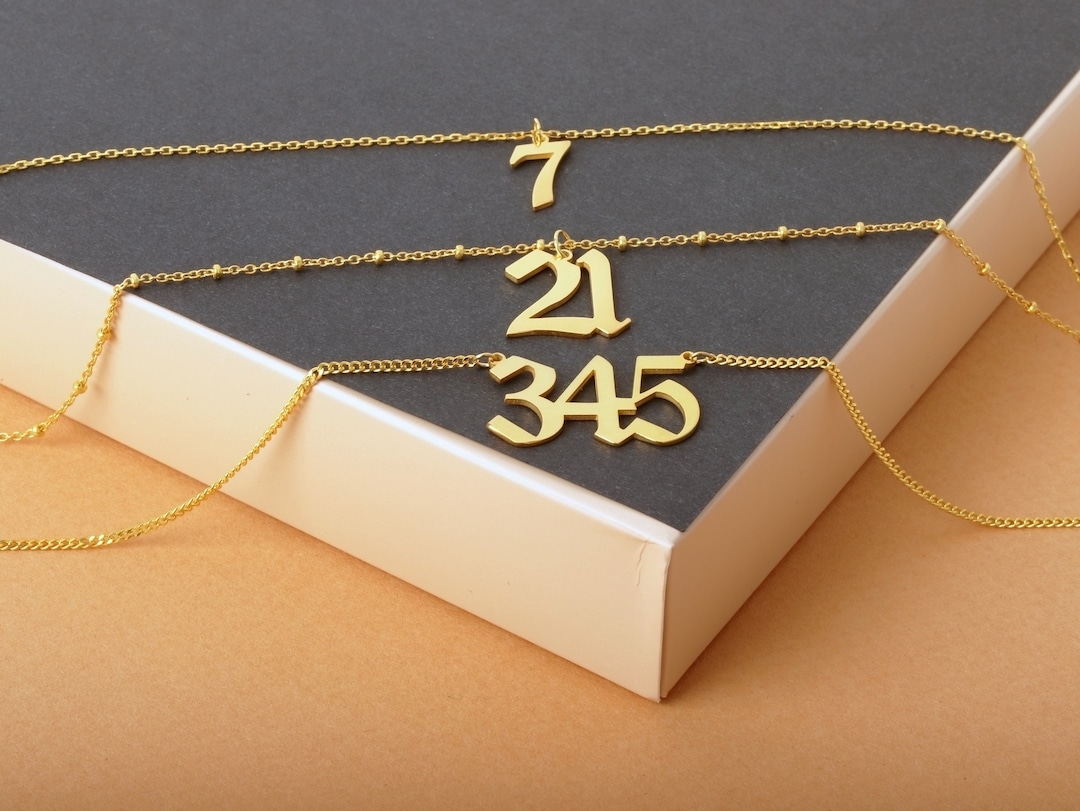 Lucky Number Gold Necklace, Yellow Gold Necklace, Sport Number Necklace