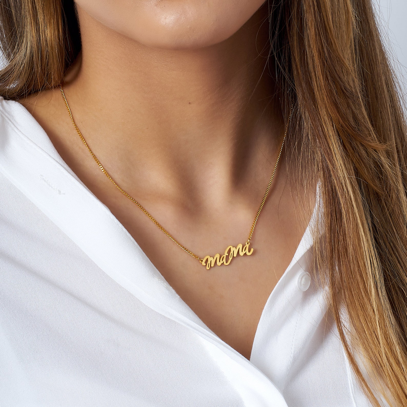 14k Solid Gold Mama necklace personalized name mama pendant Etsy