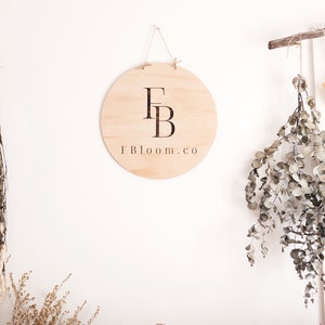 Round Business Sign with Logo (Engraved) - Wooden Business Sign, Personalised Business Sign, Market Business Logo, Shop Front Sign