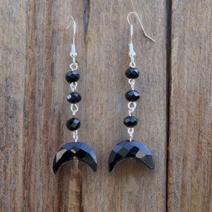 Black Onyx Moon Earrings, Black Upside Down Moon Earrings, Black Moon Earrings