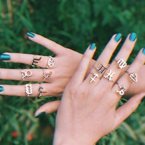 Silver Zodiac Sign Rings, Astrological Sign Rings, Horoscope Rings, Zodiac Jewelry