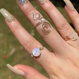 Rainbow Moonstone Crystal Ring, Raw Moonstone Flash Ring, Natural Moonstone Gemstone Ring, Rainbow Moonstone Jewelry