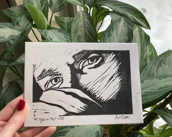 Bo Burnham Inside All Eyes on Me linocut block print 5x7