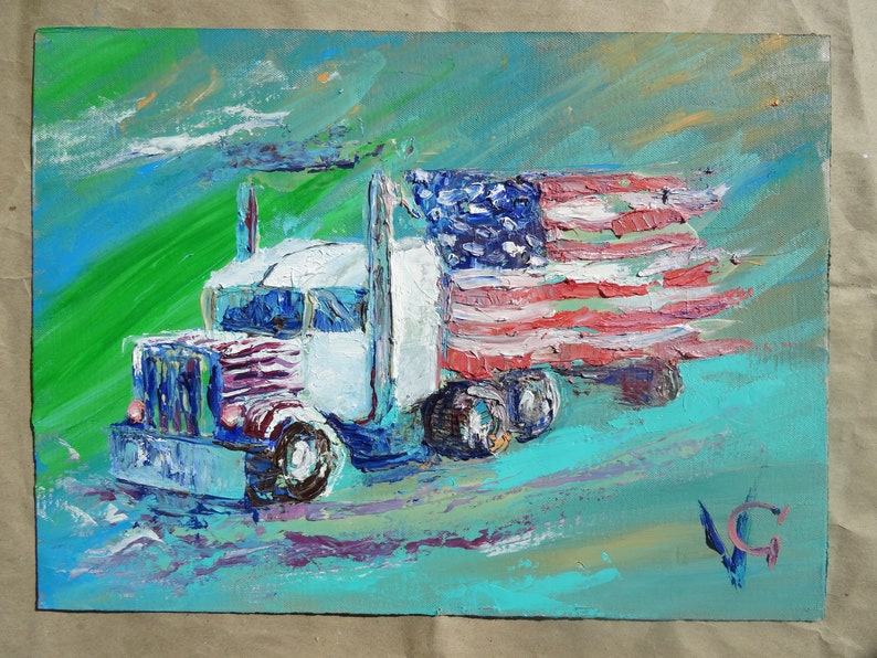 Arbitrage orgaan sector Vrachtwagen schilderij originele olie USA Vlag Truck USA Truck | Etsy